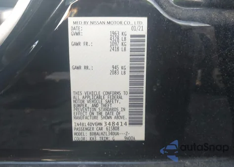 2021 Nissan Altima Sv Fwd из США, поврежденный, VIN 1N4BL4DV6MN348414